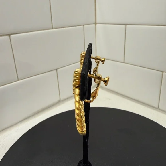 Napier Gold Tone Twisted Hoop Earrings - Picture 3 of 6